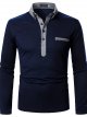 Men's Color Block Polo Long Sleeve Daily Tops Streetwear Dusty Blue