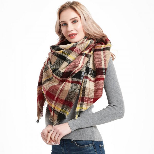 Hot model manufacturers European-American style imitation cashmere plaid square scarf scarf women's autumn and winter shawl