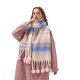 Landfond accessory Winter warm women's fresh and simple color contrast striped hanging hairball scarf