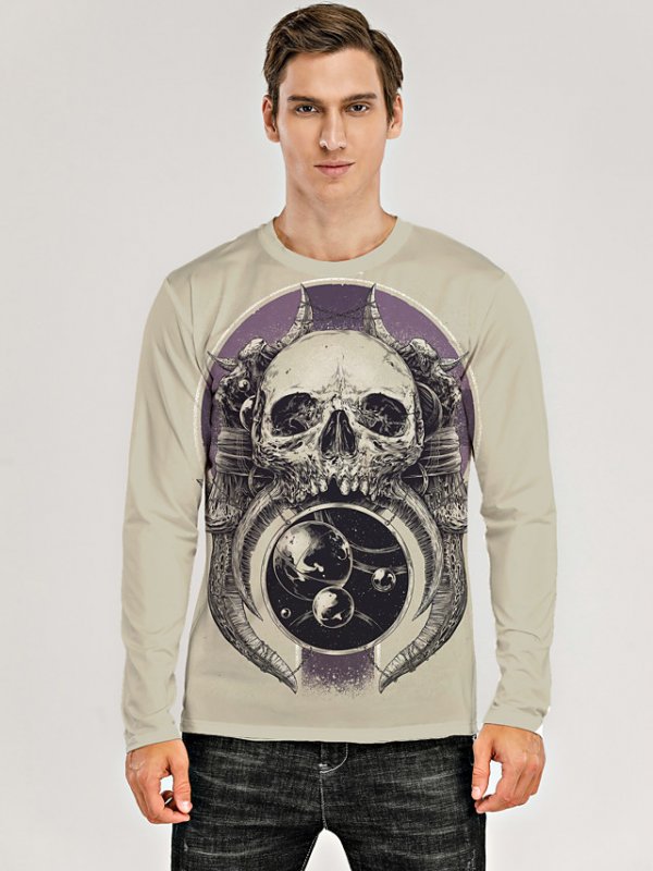 Men's 3D Graphic Skull T-Shirt Print Long Sleeve Daily Tops Purple