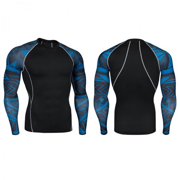 Men's Sweatshirt Winter Print Black / Blue Spandex Running Fitness Gym Workout Top Plus Size Long Sleeve Sport Activewear Breathable Quick Dry Anatomic Design