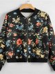 Women's Zipper Jacket Regular Print Sports Basic Sun Flower Black