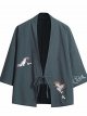 Mens Jacket Japanese Style Crane Printed Noragi Coat Cardigan