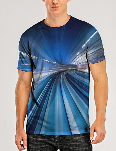 Men's Graphic 3D T Shirt Print Short Sleeve Daily Tops Blue