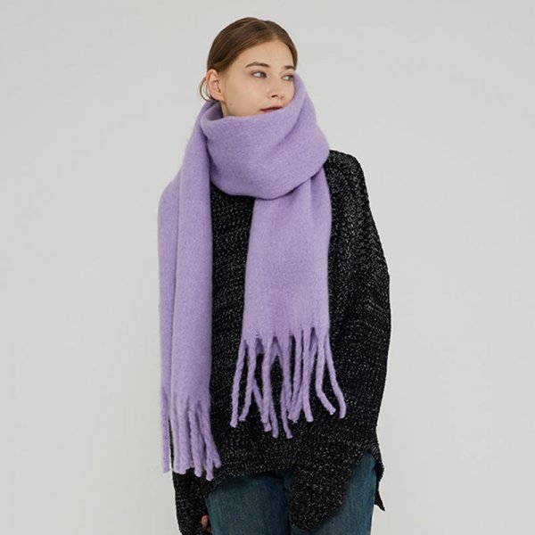 New Thickened Warm Mohair Scarf With Tassels Fashion Winter Women's Long Solid Color Soft Winter Cashmere Shawl