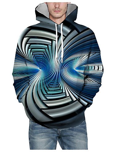 Men's Pullover Hoodie Sweatshirt Print 3D Graphic Hooded Daily Basic Hoodies Sweatshirts Long Sleeve Black