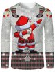 Men's 3D Graphic T-Shirt Print Long Sleeve Christmas Tops Round Neck Gray