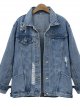 Women's Denim Jacket Regular Solid Colored Daily Basic Denim Blue / Loose