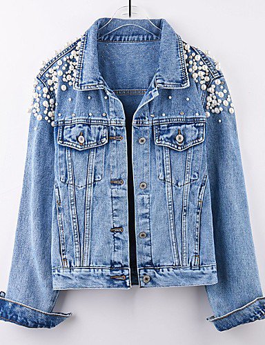 Women's Fall Single Breasted Shirt Collar Denim Jacket Short Solid Colored Daily Basic Blue / Loose