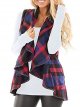 Plaid Vest Women Lapel Open Front Sleeveless Cardigan Outerwear With Pockets