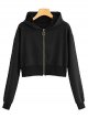 Women's Casual Zip Up Long Sleeve Crop Hooded Jacket Outwear Black Small