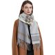 Autumn and winter new scarf women's European and American British College style gray plaid tassel scarf