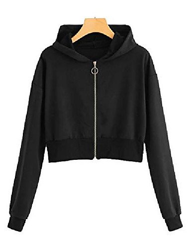 Women's Casual Zip Up Long Sleeve Crop Hooded Jacket Outwear Black Small