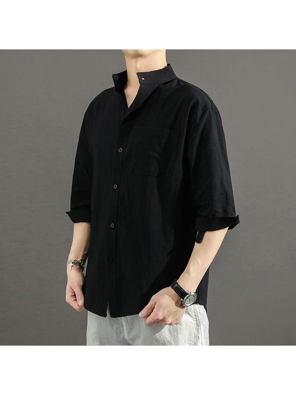 Cotton and linen short sleeve shirt